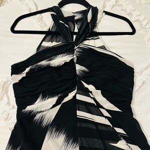 White House Black Market Black and White Halter Dress 6